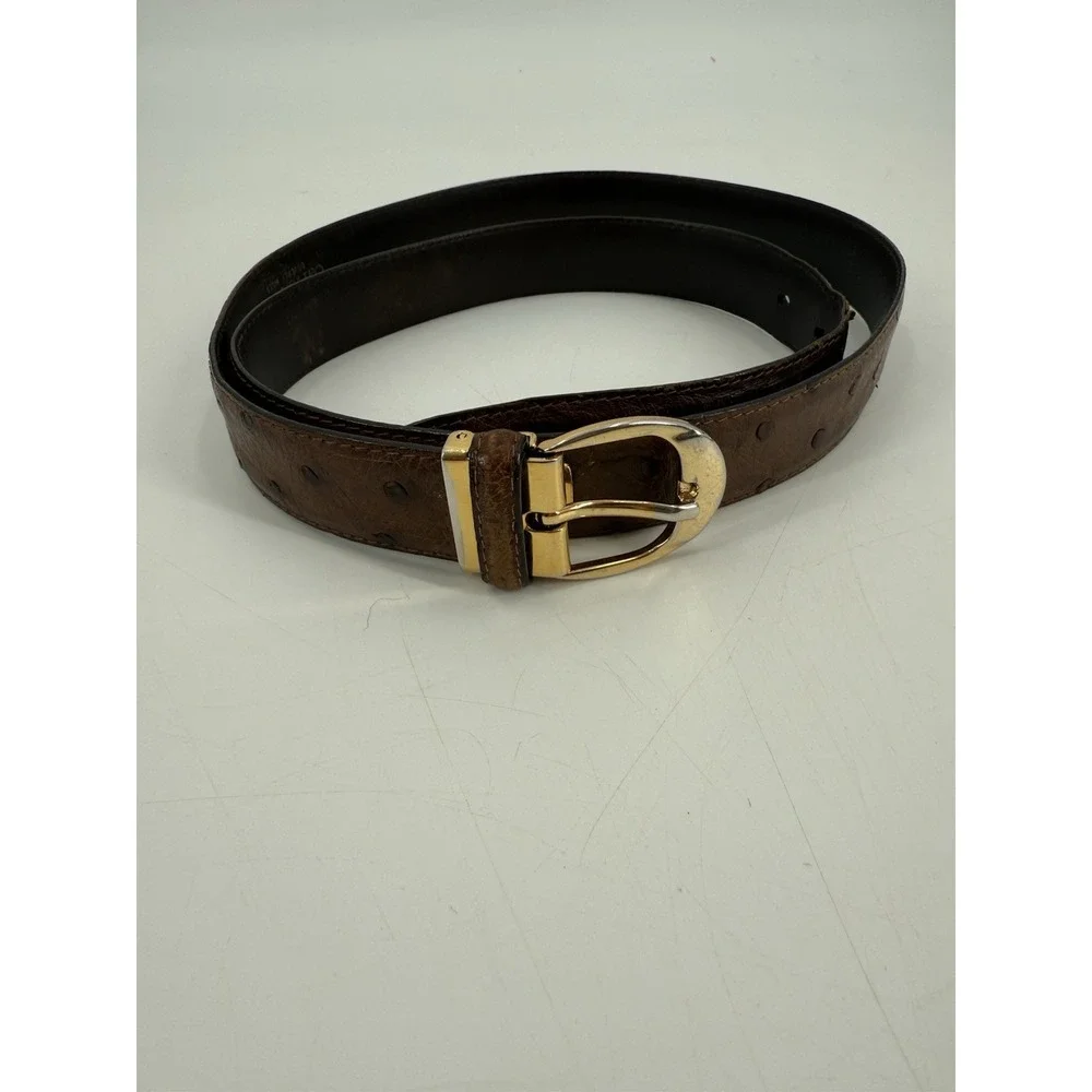 Vero Struzzo Carroll & Co Ostrich Leather‎ Belt Size 44 Cognac Made In Italy